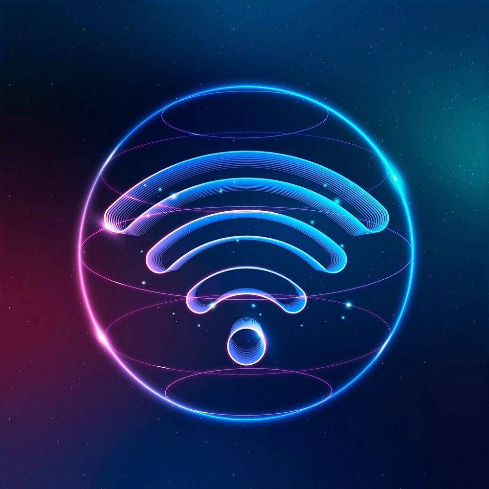 Wireless internet technology icon vector in neon on gradient background