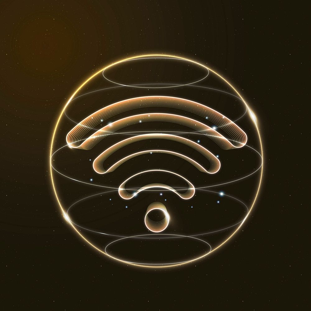 Wireless internet technology icon vector in gold on gradient background