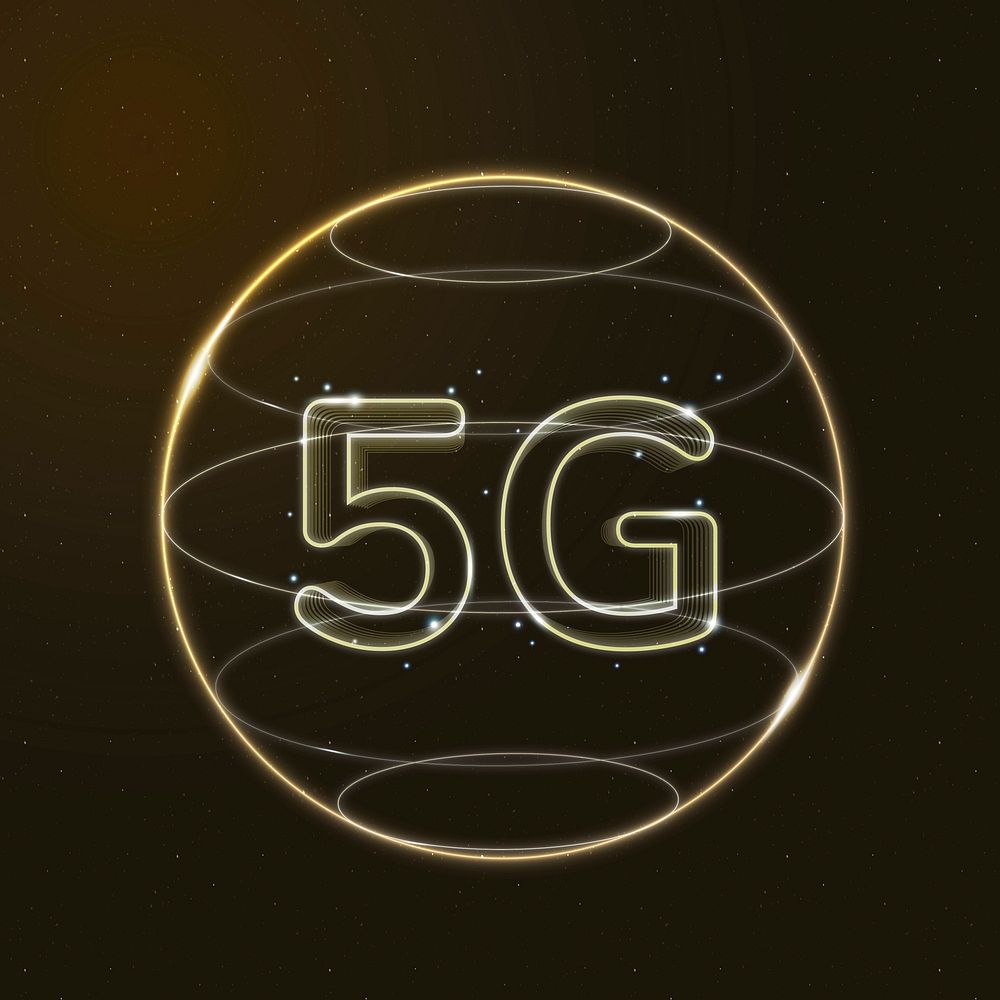 5g network technology icon vector in gold on gradient background