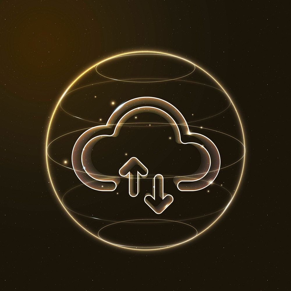Cloud network technology icon psd in gold on gradient background
