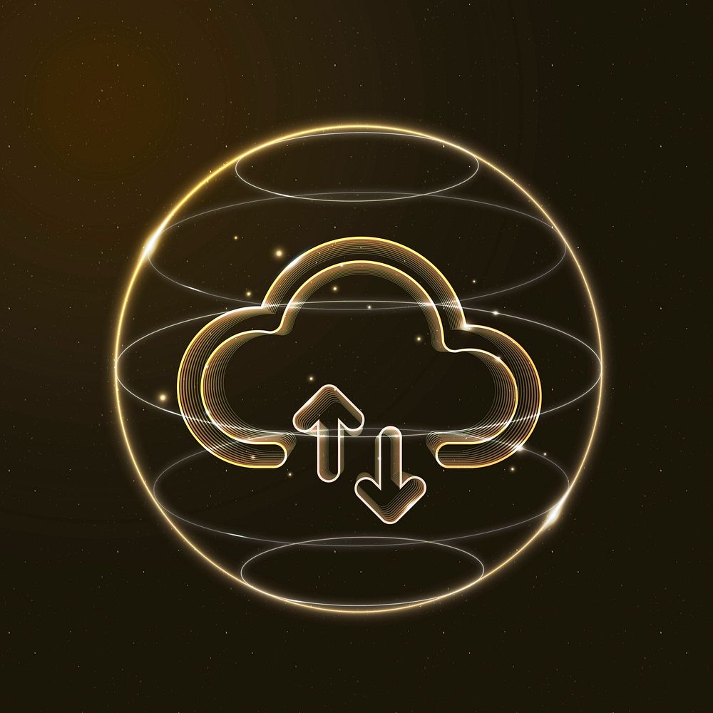 Cloud network technology icon vector in gold on gradient background
