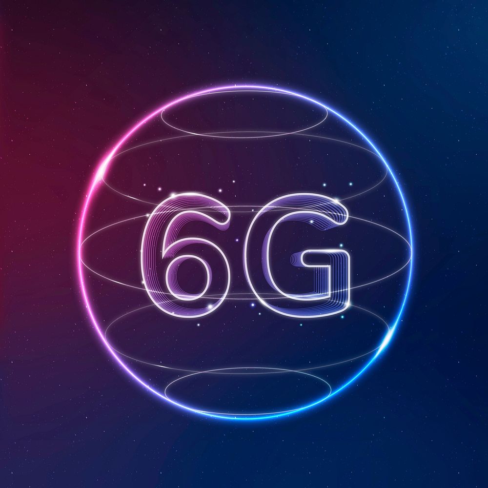 6g global connection technology vector neon in globe digital icon