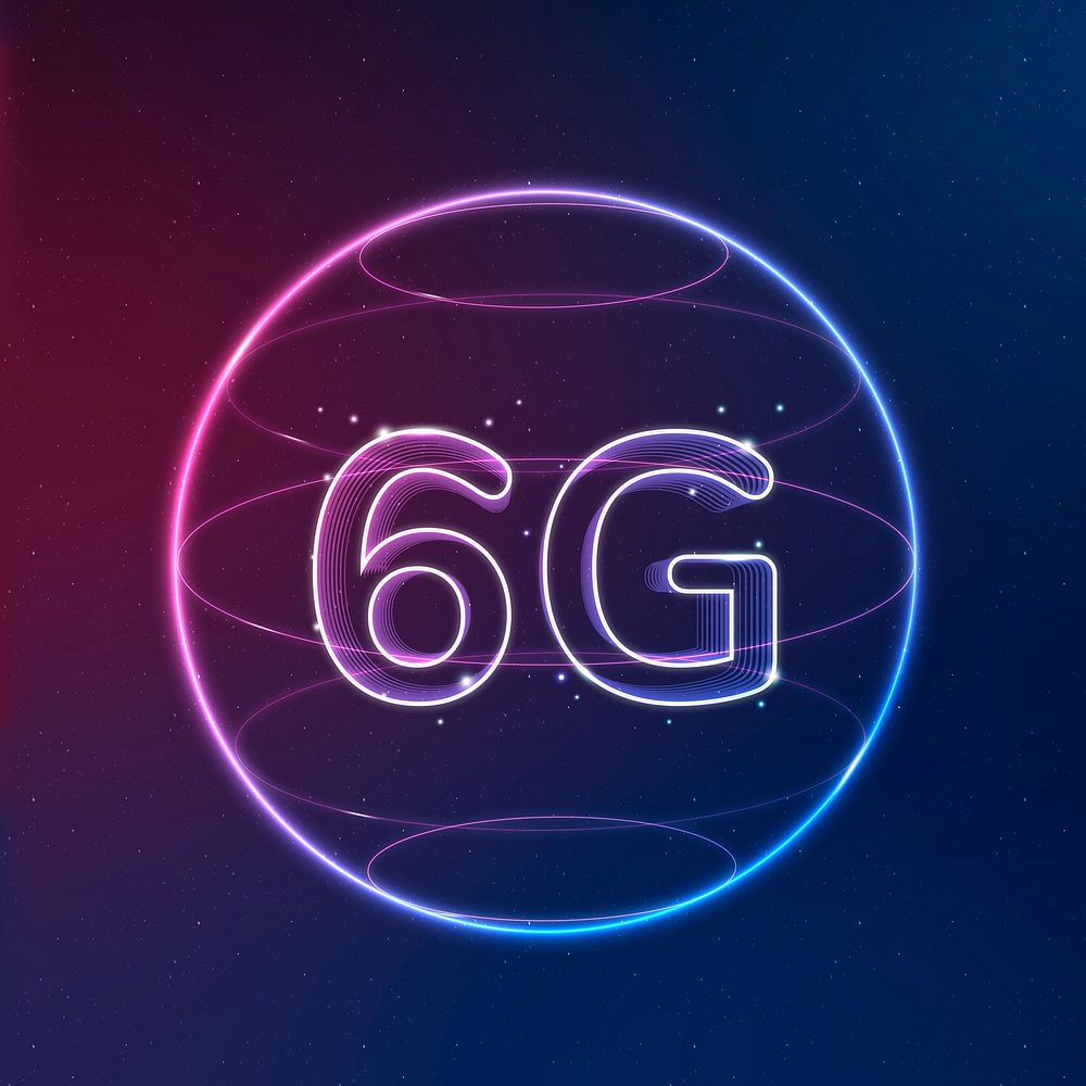 6g global connection technology psd neon in globe digital icon