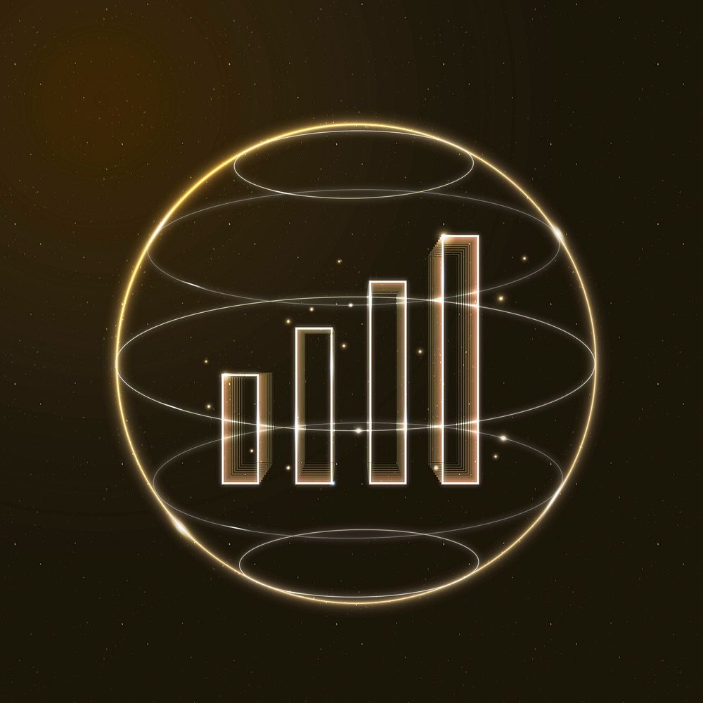 Wifi signal communication technology vector gold icon with bar chart