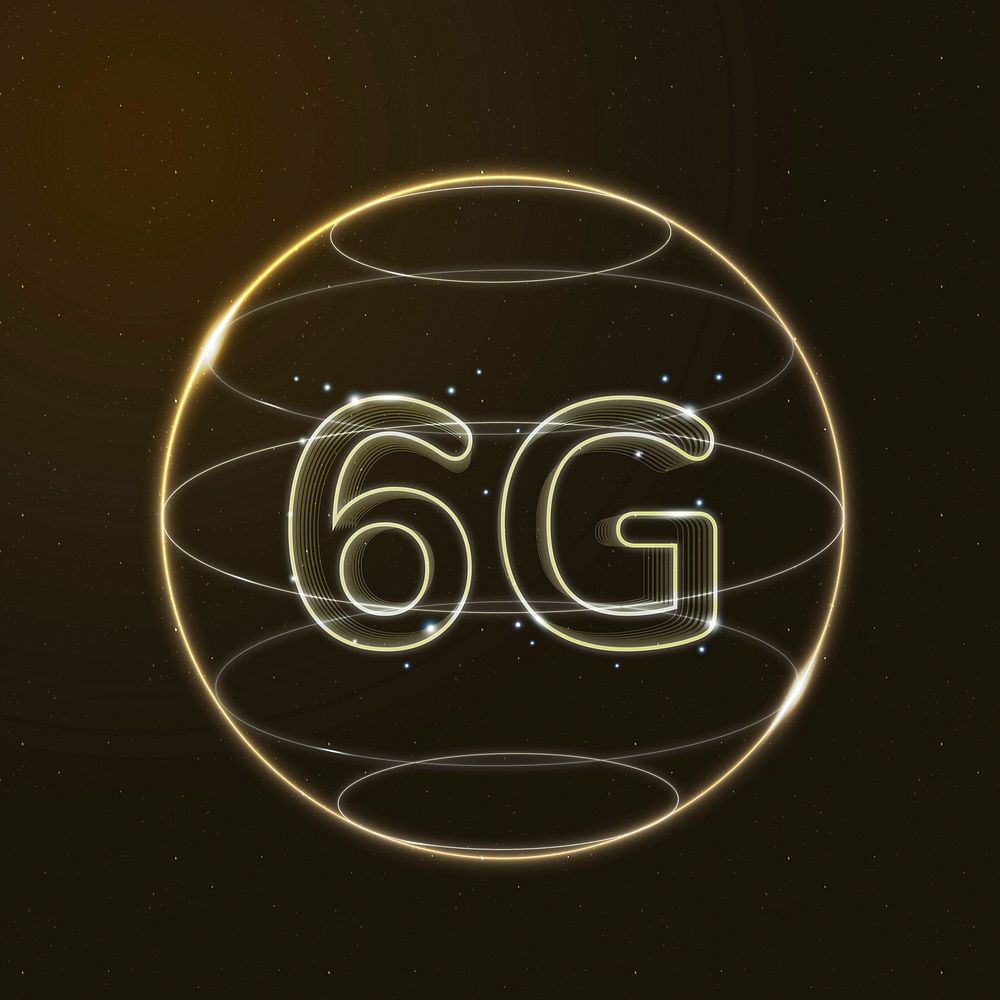 6g global connection technology vector gold in globe digital icon