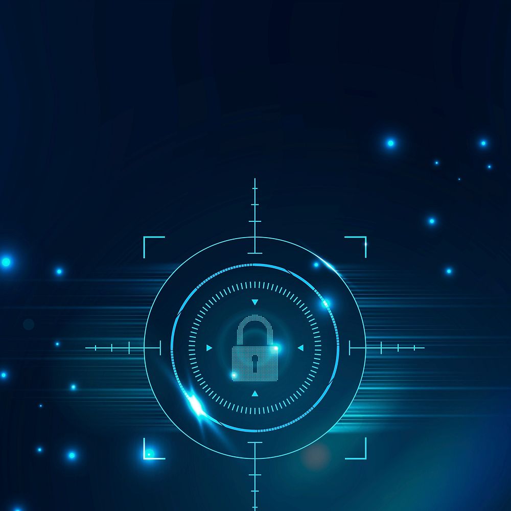 Cyber security technology background vector with data lock icon in blue tone