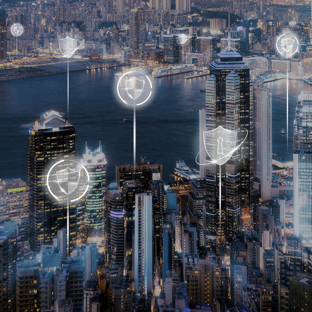 Smart city security background digital transformation digital remix