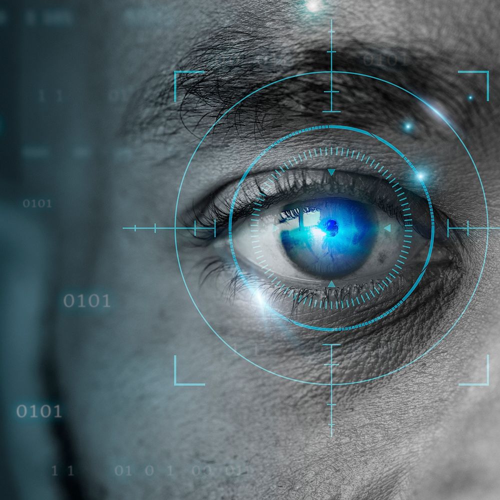 Retinal biometrics technology with man&rsquo;s eye digital remix