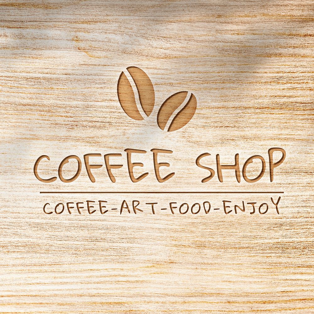 Deboss logo mockup psd for cafe on wooden texture background