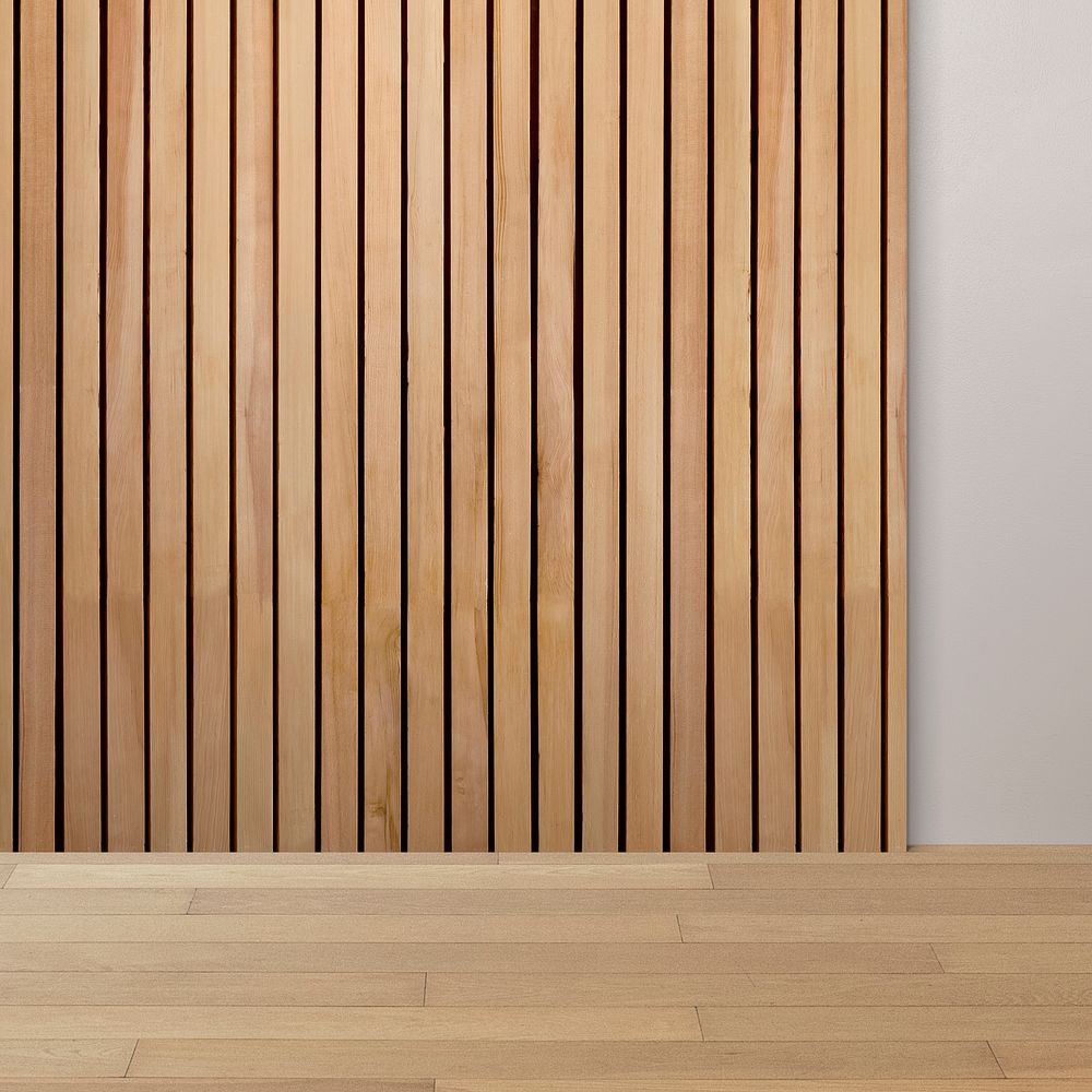 Empty minimal room with wood panelling wall