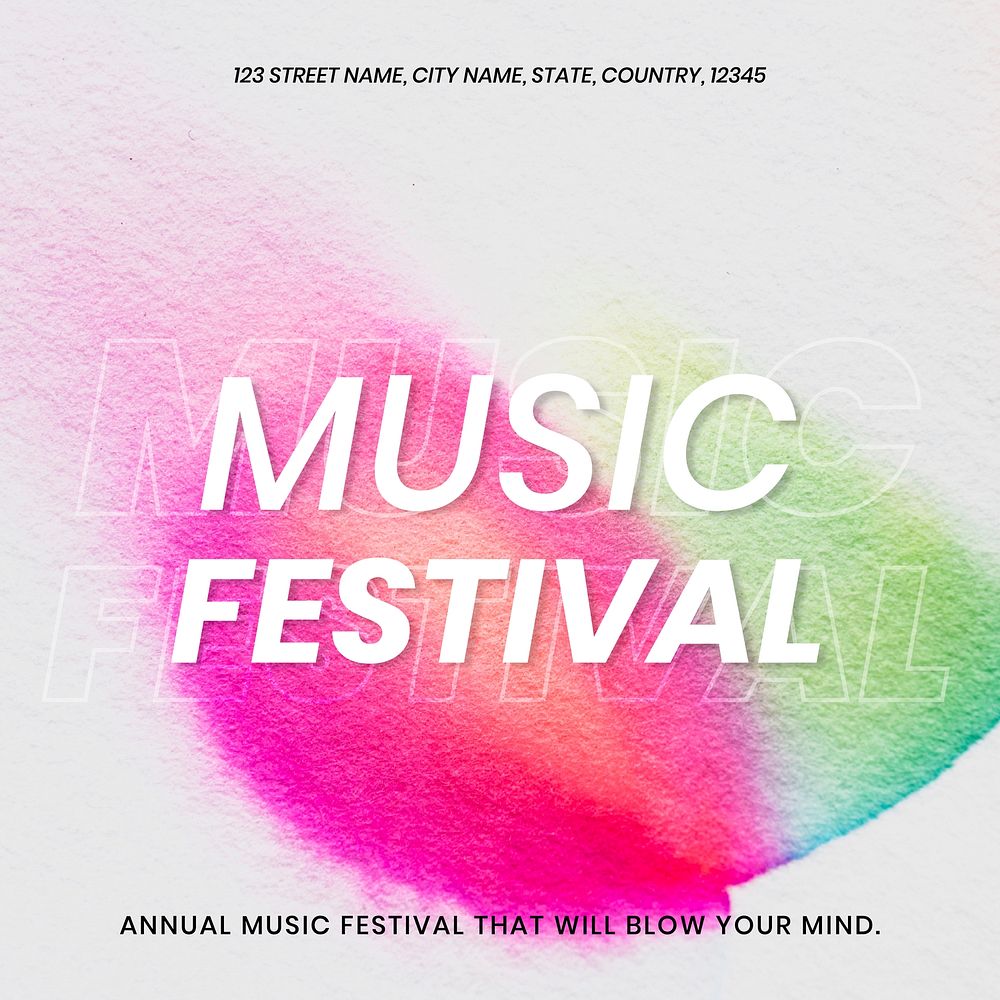 Music festival colorful template vector in chromatography art social media ad