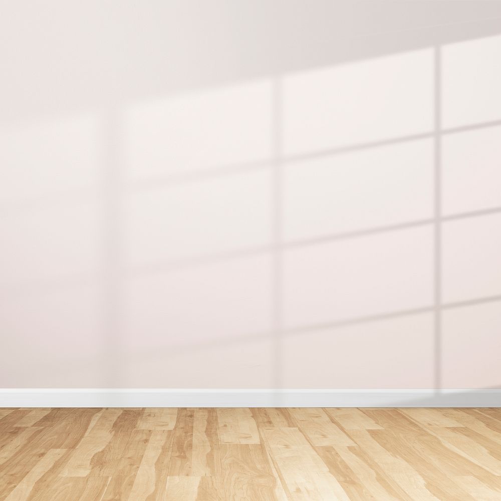 Empty minimal room with window shadow on a pink wall