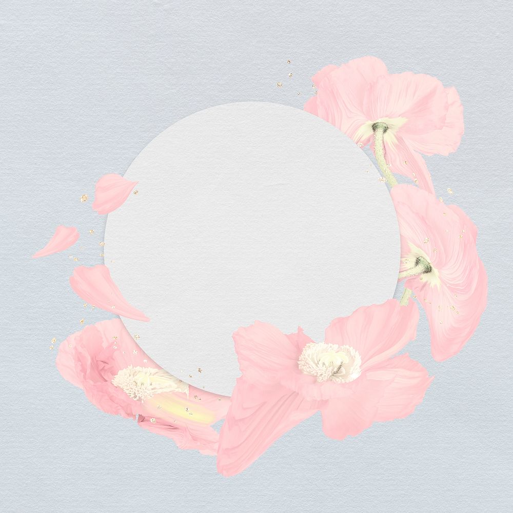 Flower frame, pink poppy abstract art