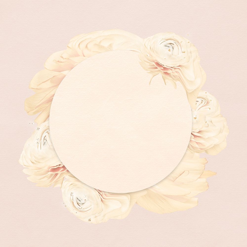 Flower frame, beige buttercup abstract art