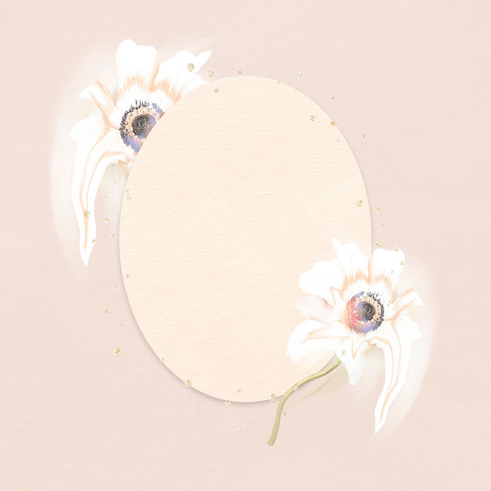 Flower frame, white anemone abstract art