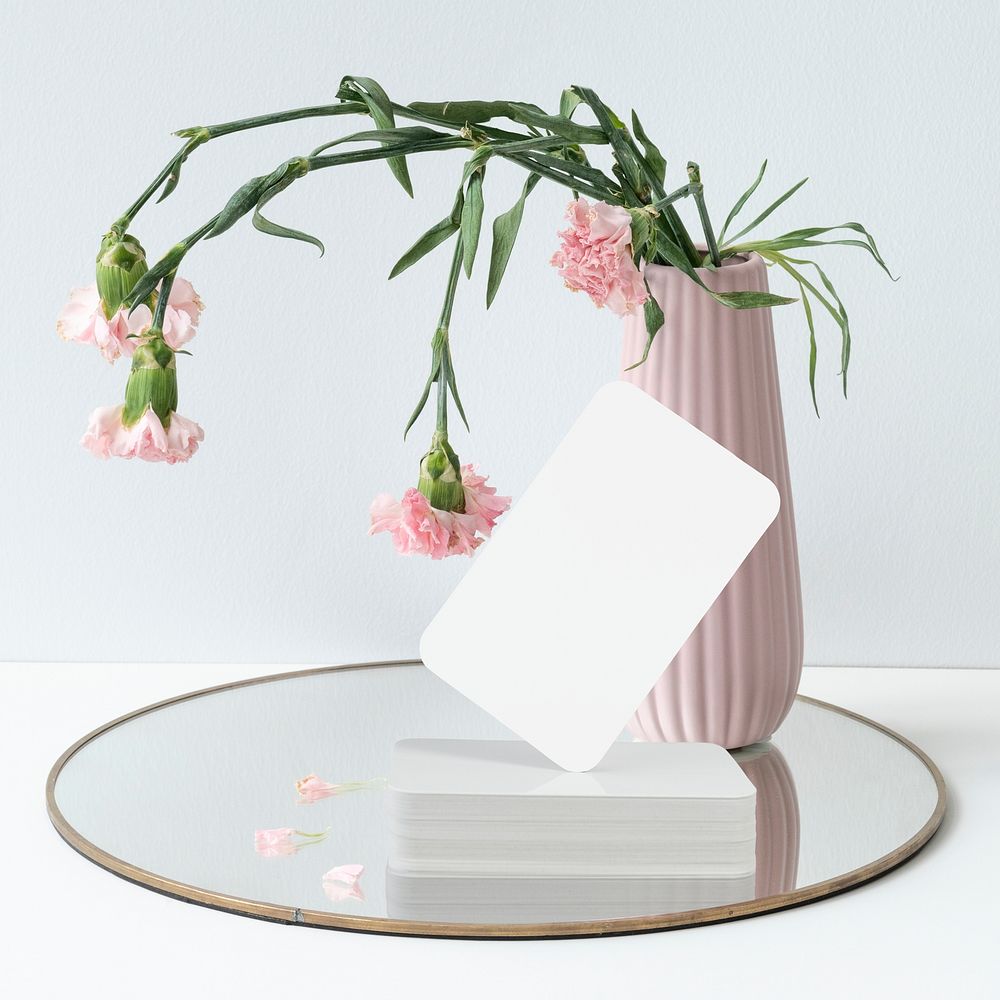 Blank business card and flower vase