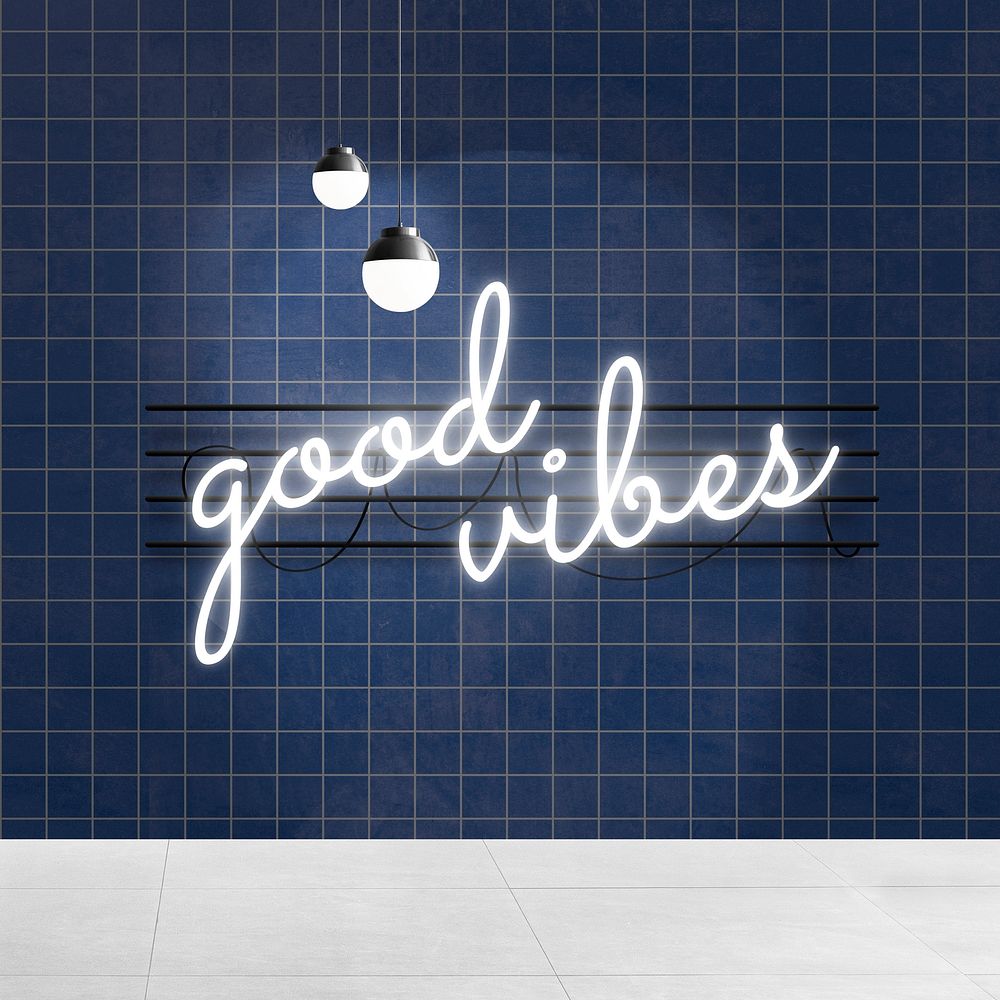 Good vibes neon sign in authentic cafe