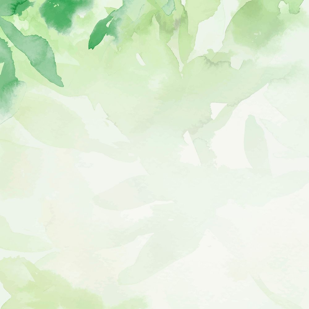 Spring floral watercolor background vector in green with leaf illustration