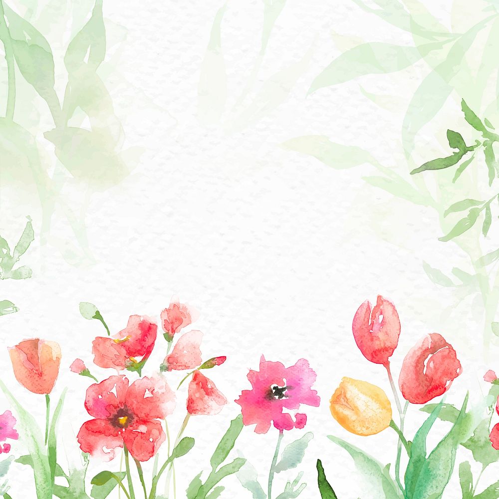 Flower garden background watercolor vector in green spring season