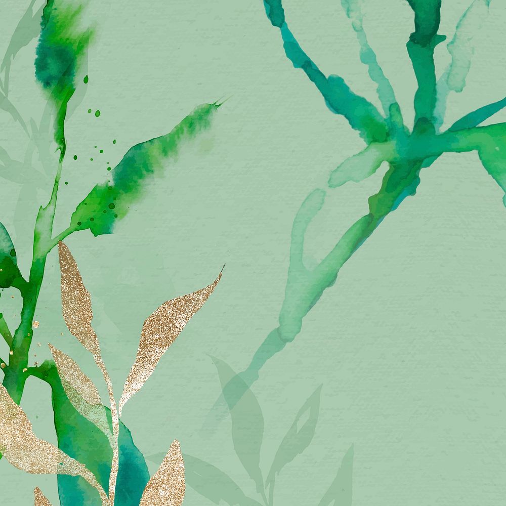 Green watercolor leaf background vector aesthetic spring season