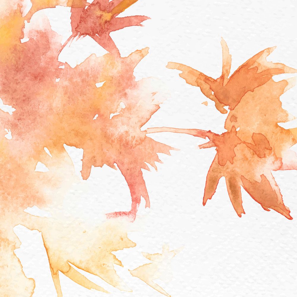 Autumn floral watercolor background vector in pastel orange with leaf illustration