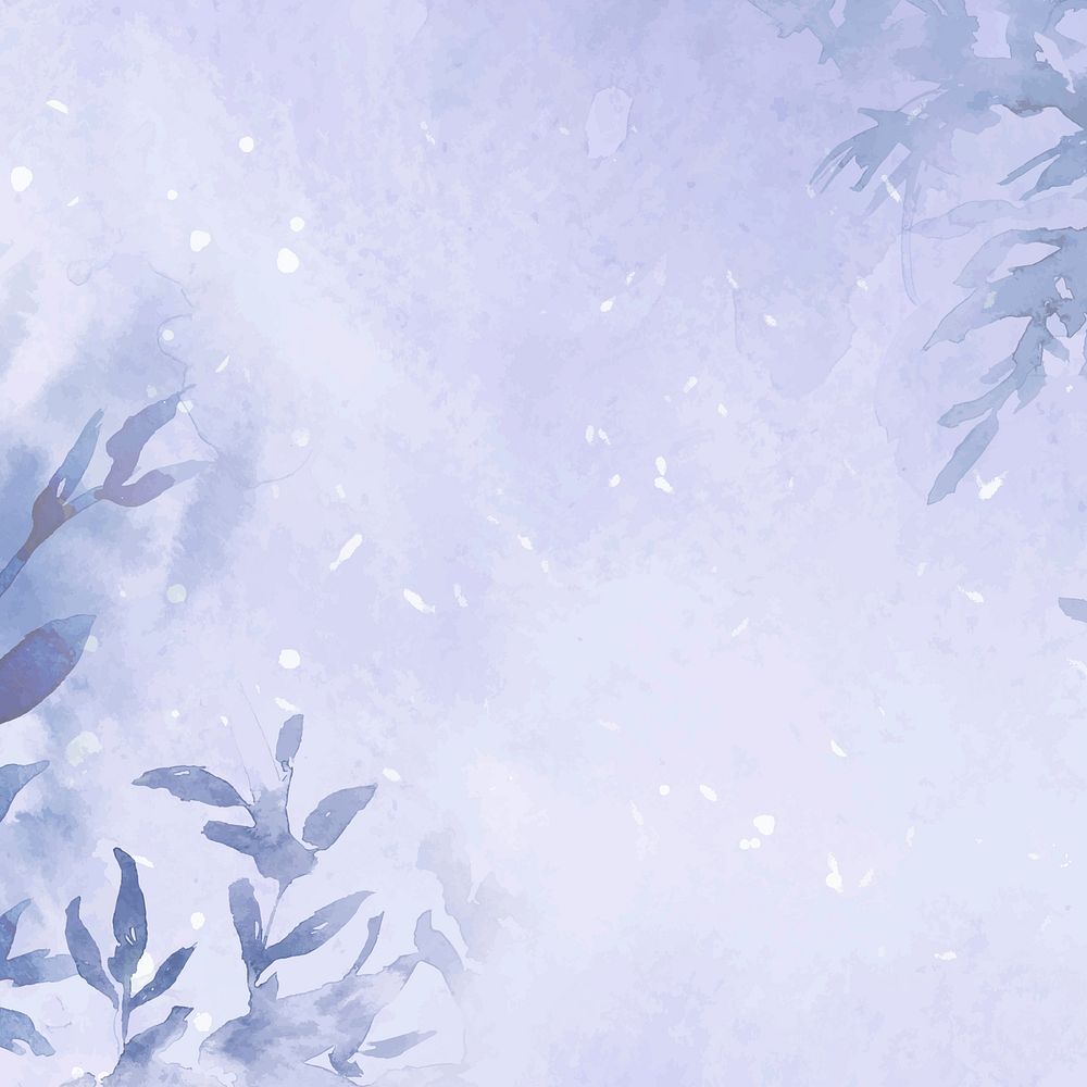 Floral winter watercolor background vector in purple with beautiful snow