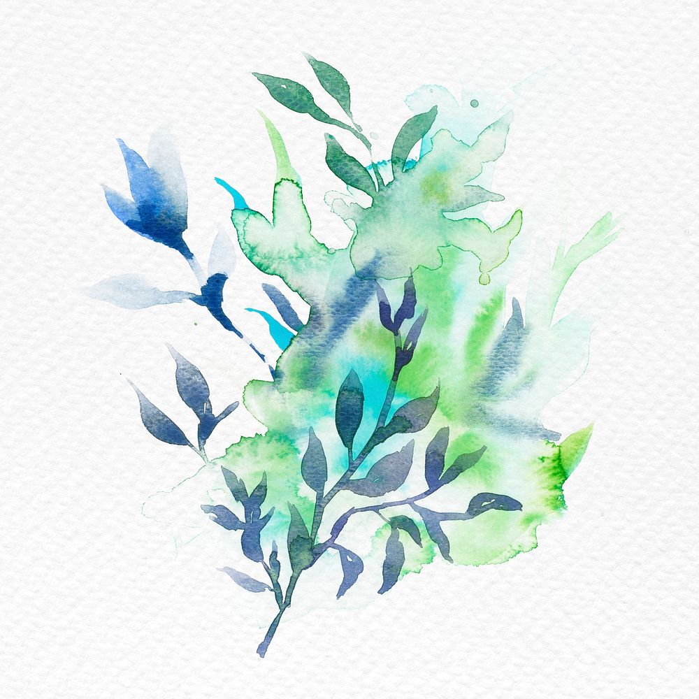 Aesthetic blue leaf watercolor psd winter seasonal graphic