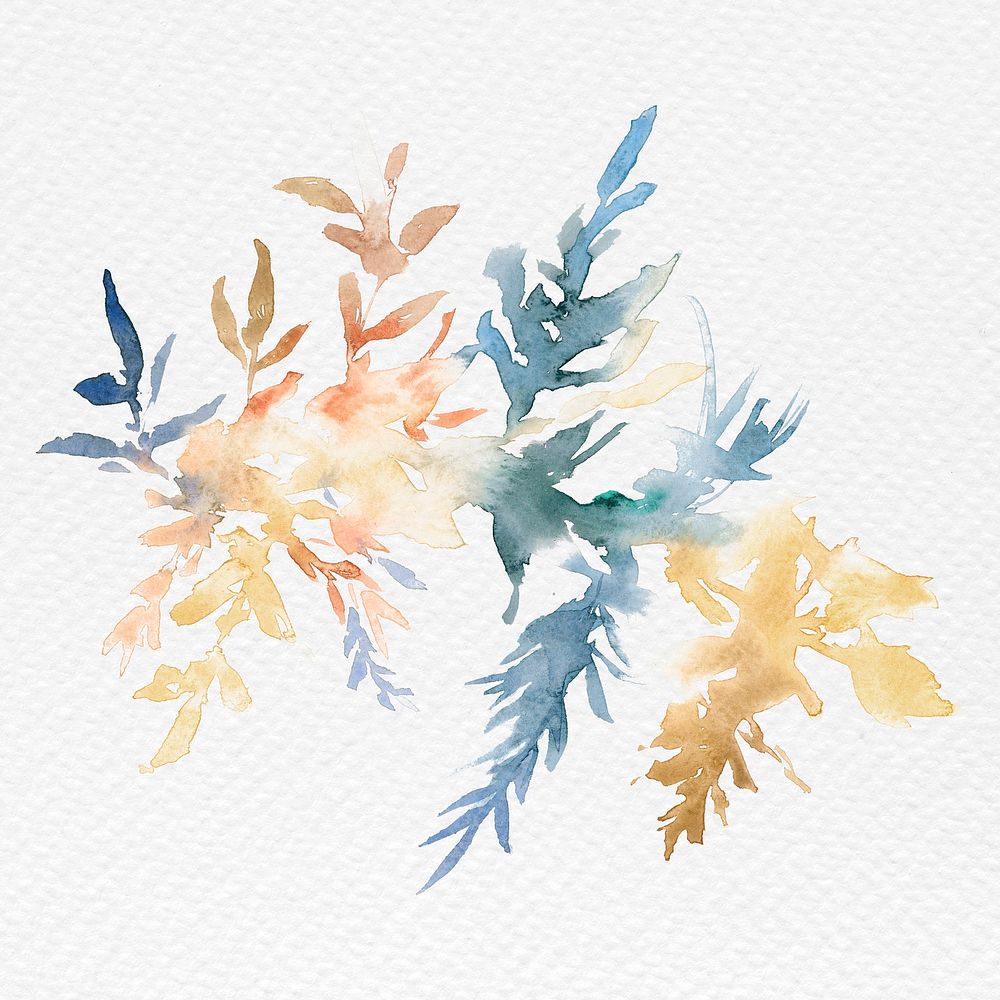 Aesthetic blue leaf watercolor psd winter seasonal graphic