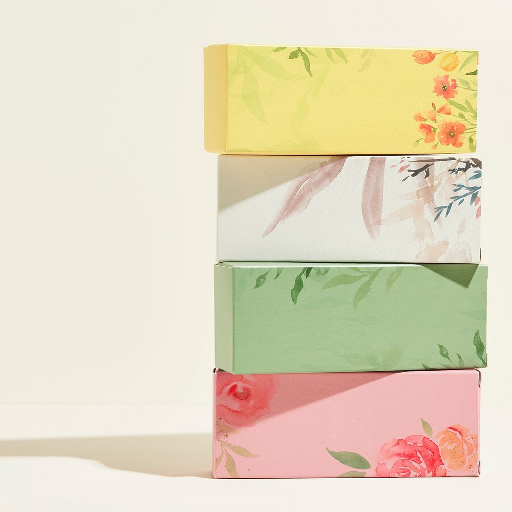 Floral box packaging with label for beauty products