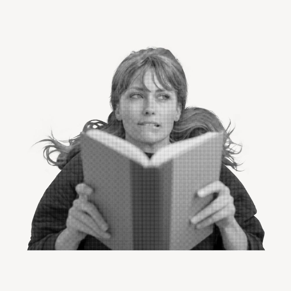 Woman reading  collage element, education in halftone design psd