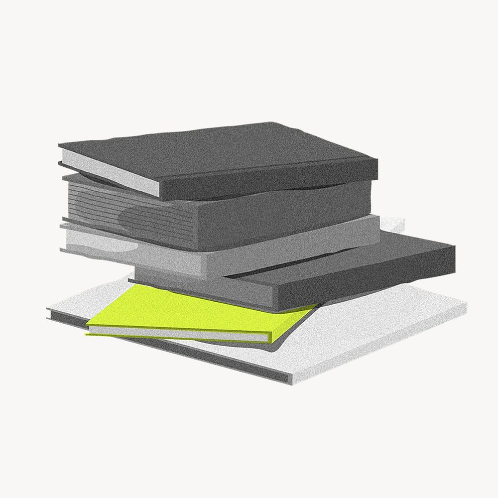 Book stack collage element, education, black and white with color accent  psd