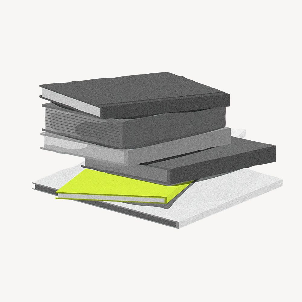 Book stack collage element, education, black and white with color accent  vector