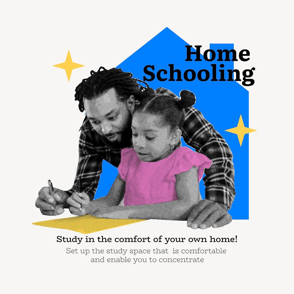 Homeschooling  Facebook post template, education mixed media, color accent design vector