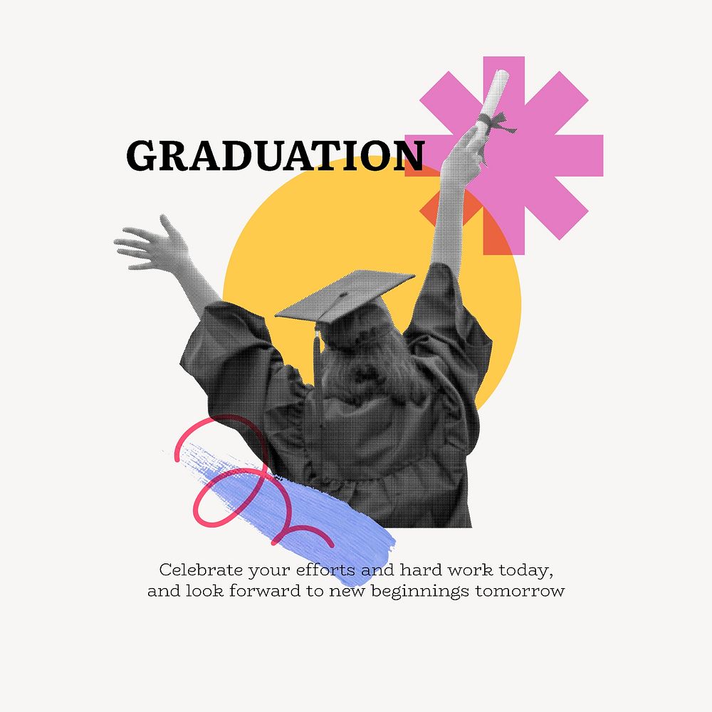 Graduation Instagram post template, education geometric collage art, mixed media psd
