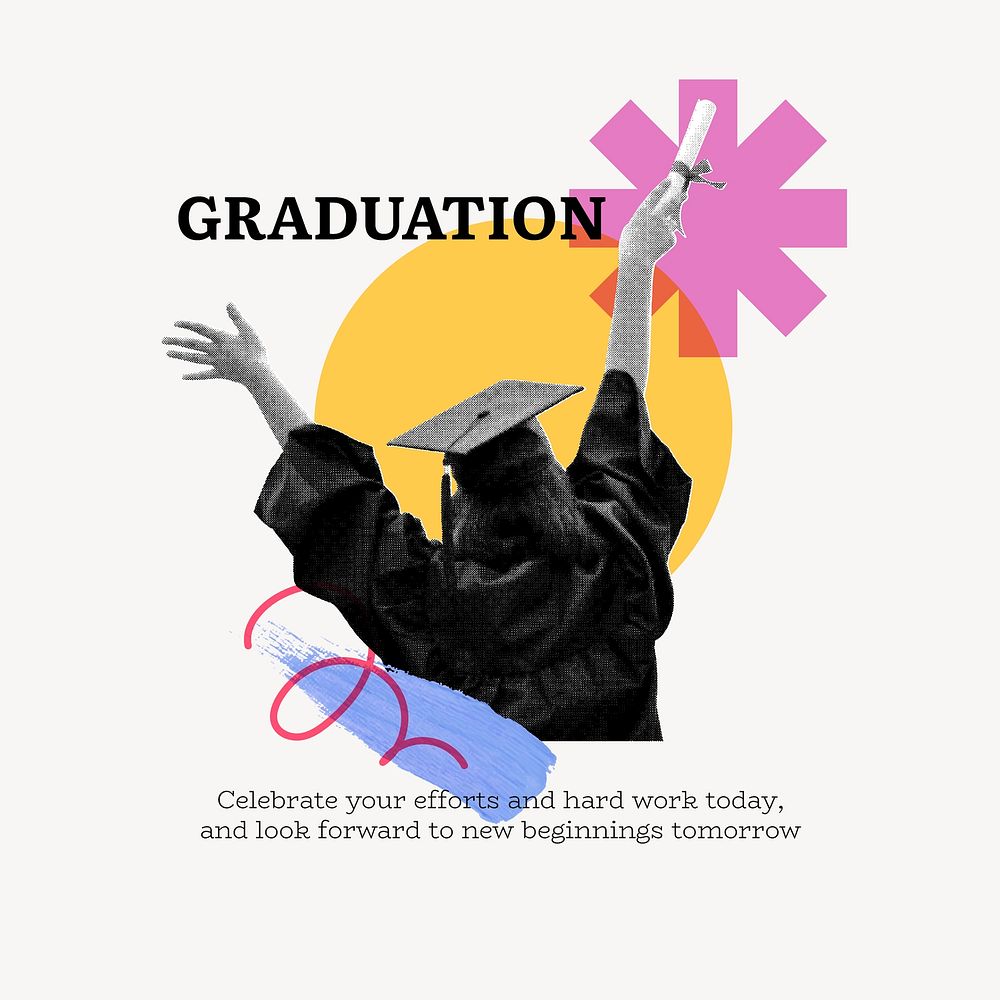Graduation Facebook post template, education mixed media, color accent design vector
