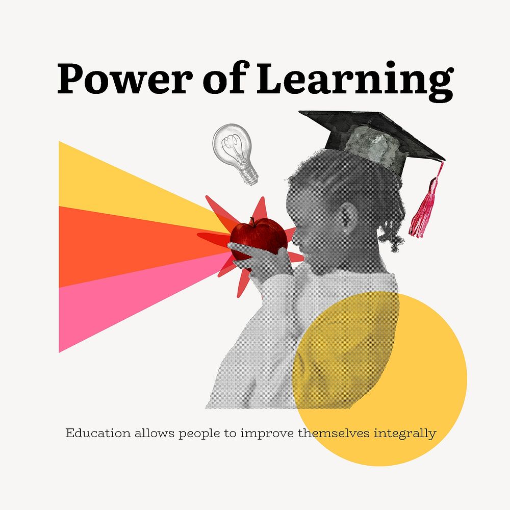 Power of learning  Instagram post template, education geometric collage art, mixed media psd