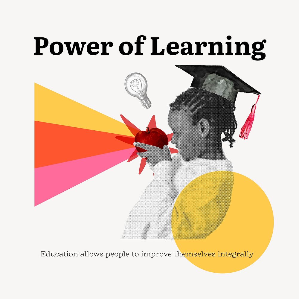 Power of learning  Facebook post template, education mixed media, color accent design vector