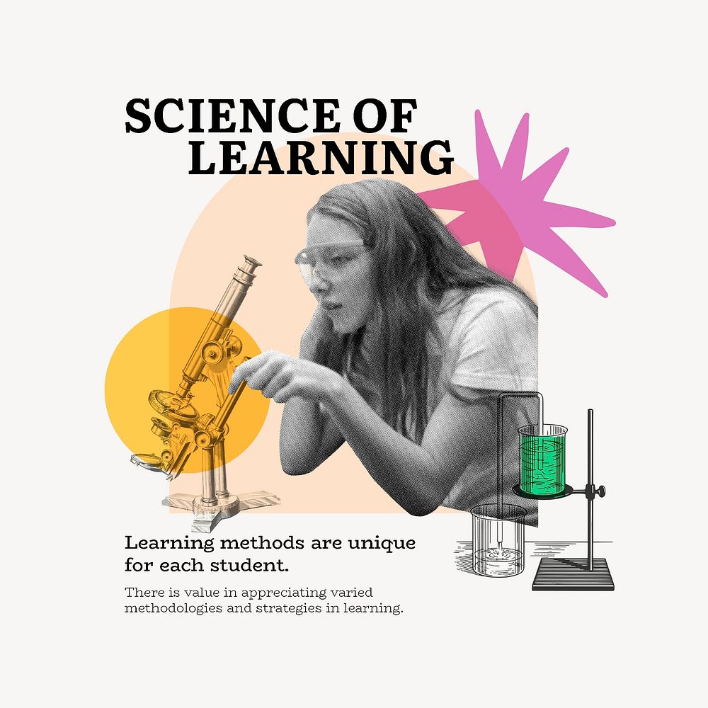 Science of learning  Instagram post template, education geometric collage art, mixed media psd
