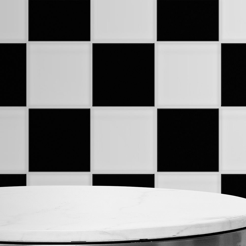 White table product backdrop, chess board wall design