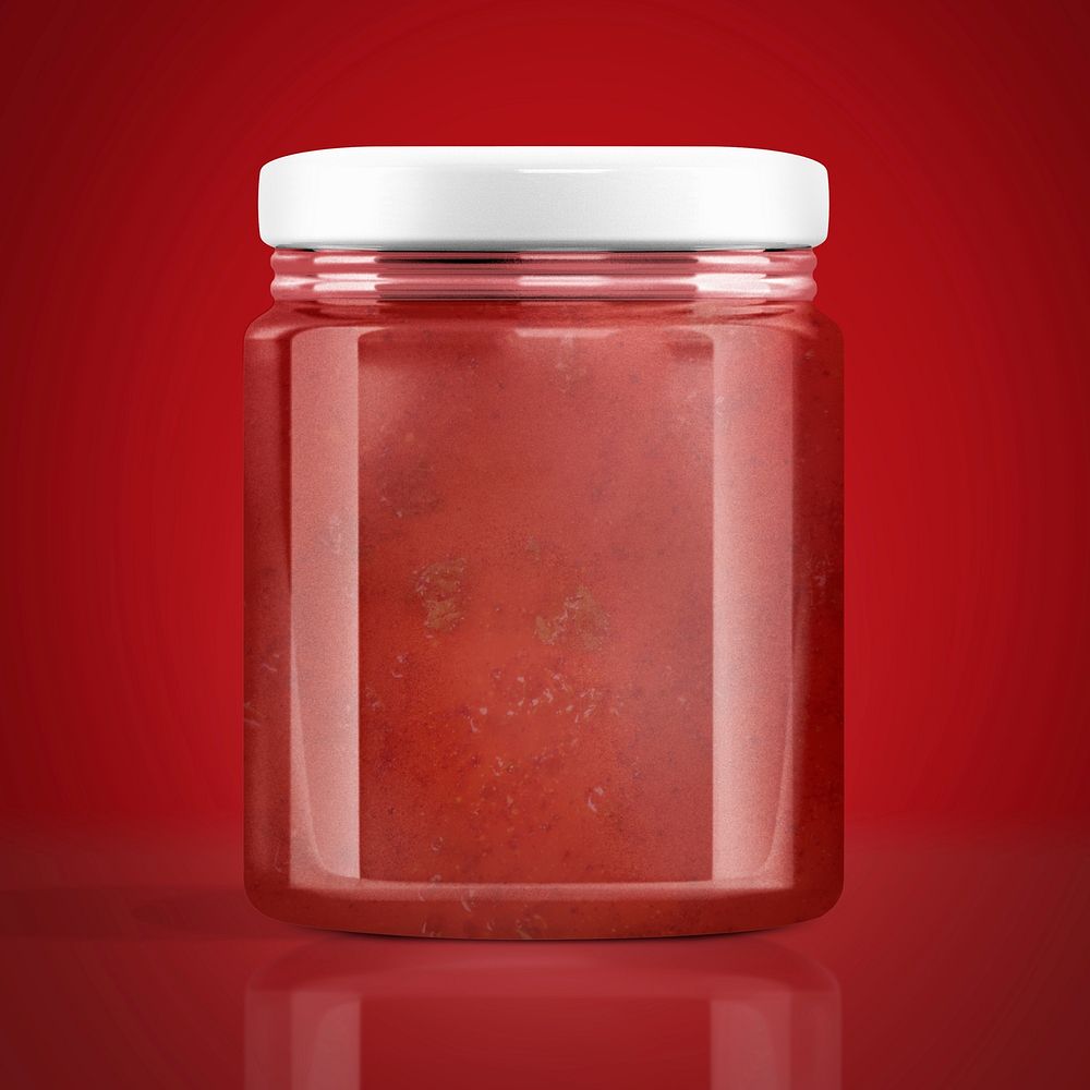 Tomato sauce glass jar, food product packaging 
