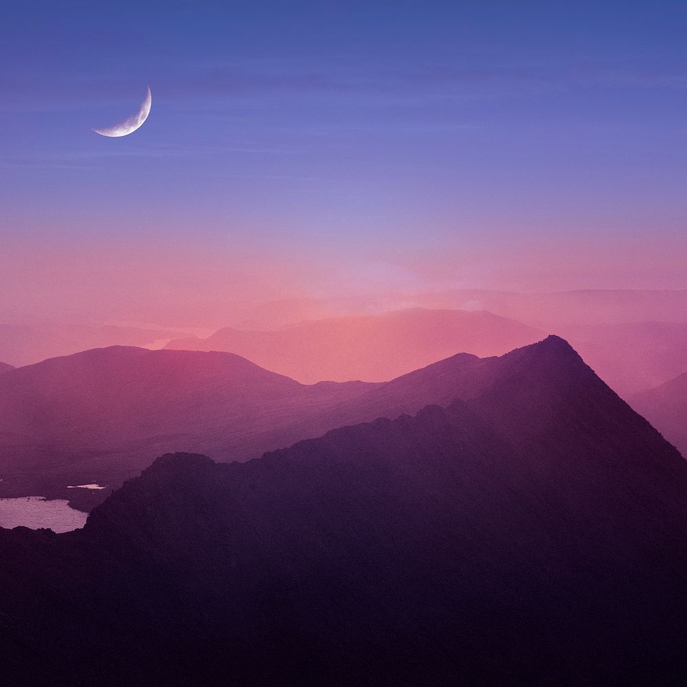 Sunset mountain background, aesthetic golden hour design