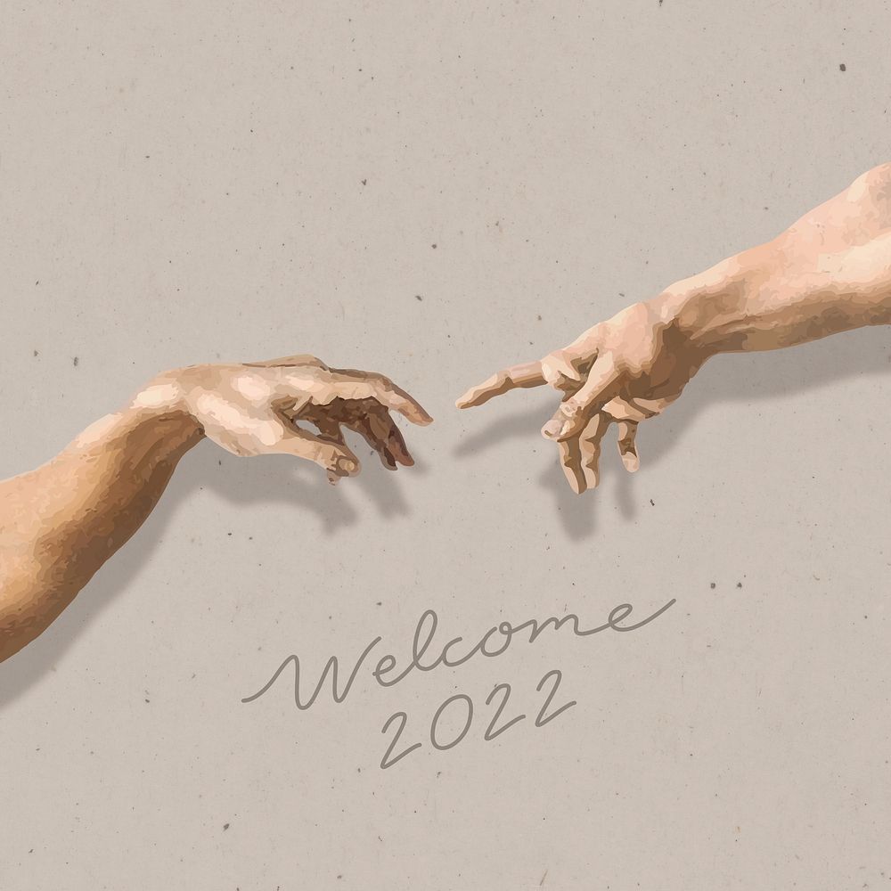 Welcome 2022 psd, new year greeting design, Finger of God background