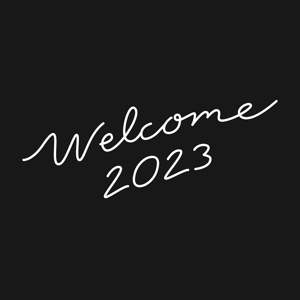 New Year calligraphy sticker psd, white design, welcome 2023