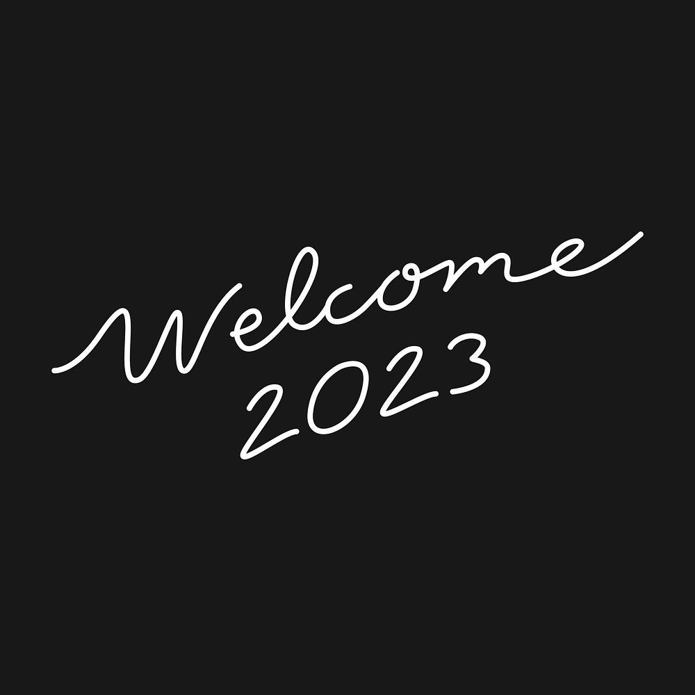 White New Year calligraphy sticker, welcome 2023 vector