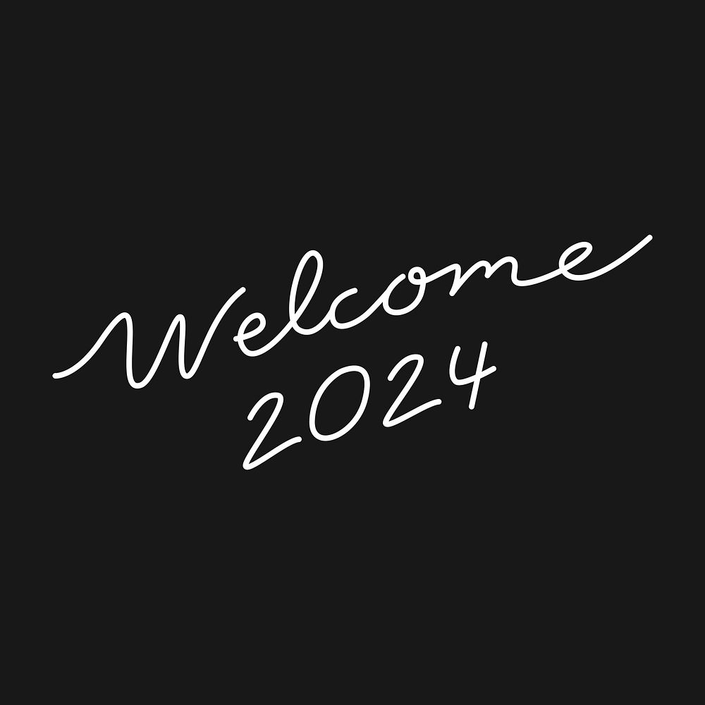 White New Year calligraphy sticker, welcome 2024 psd