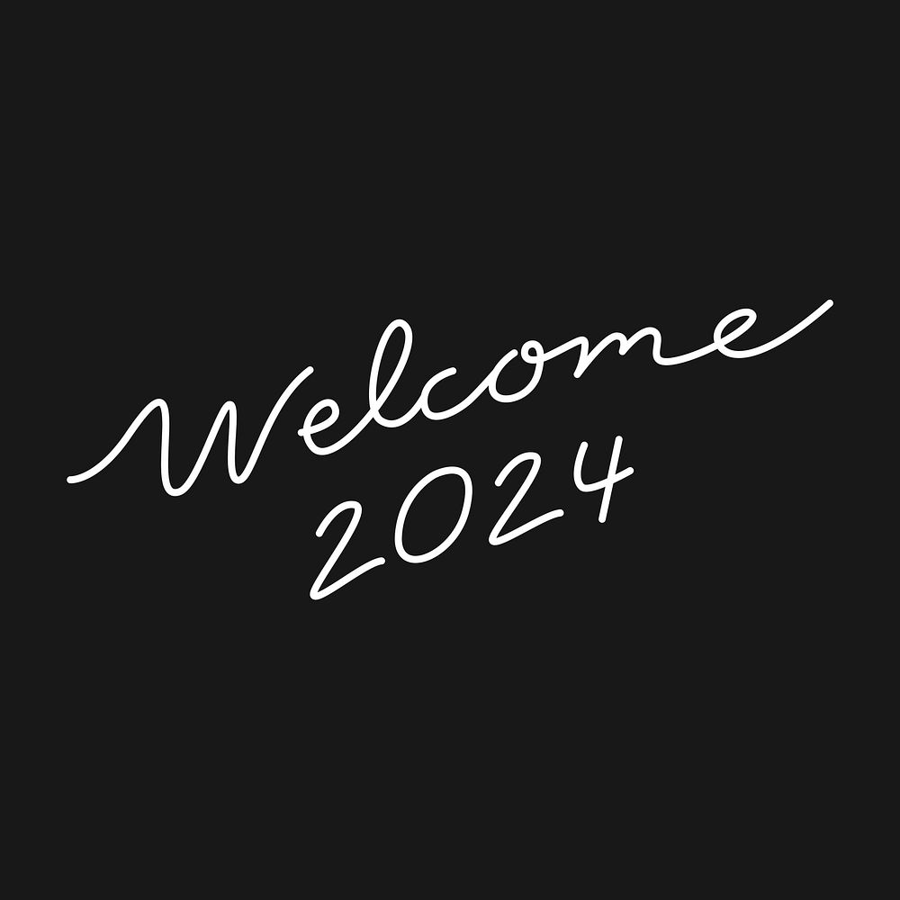 New Year calligraphy sticker, white design, welcome 2024 vector