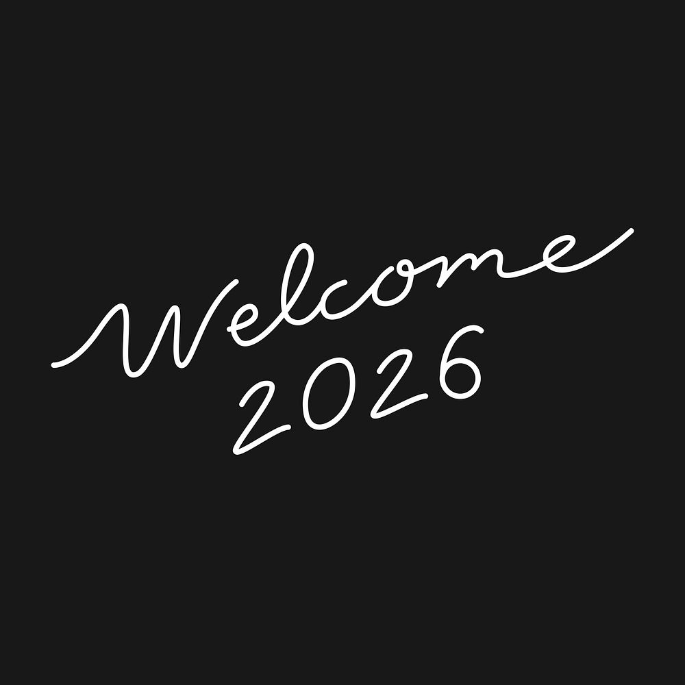 White New Year calligraphy sticker, welcome 2026 psd
