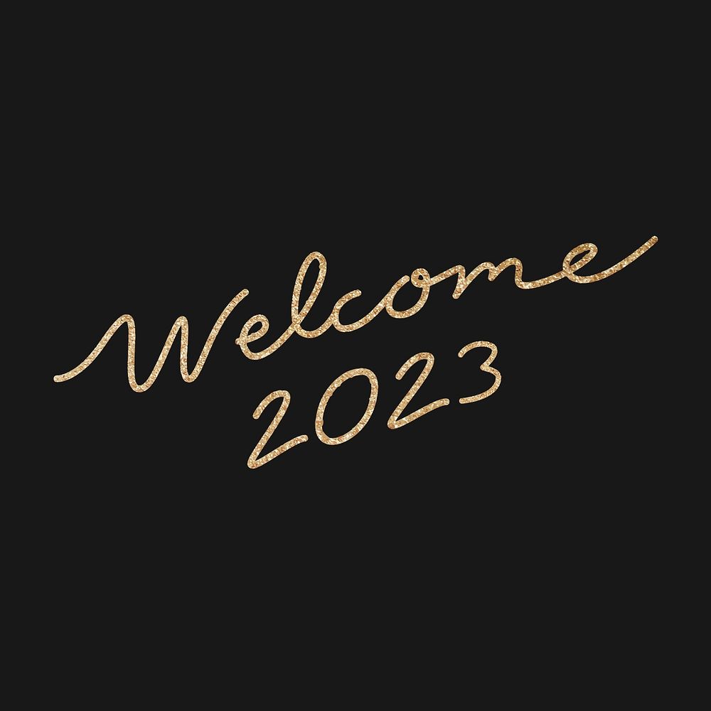 New Year calligraphy sticker psd, gold welcome 2023 design