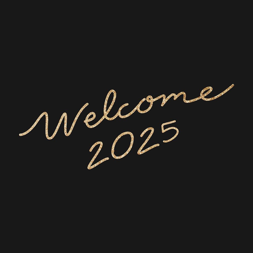 New Year calligraphy sticker, gold welcome 2025 design psd