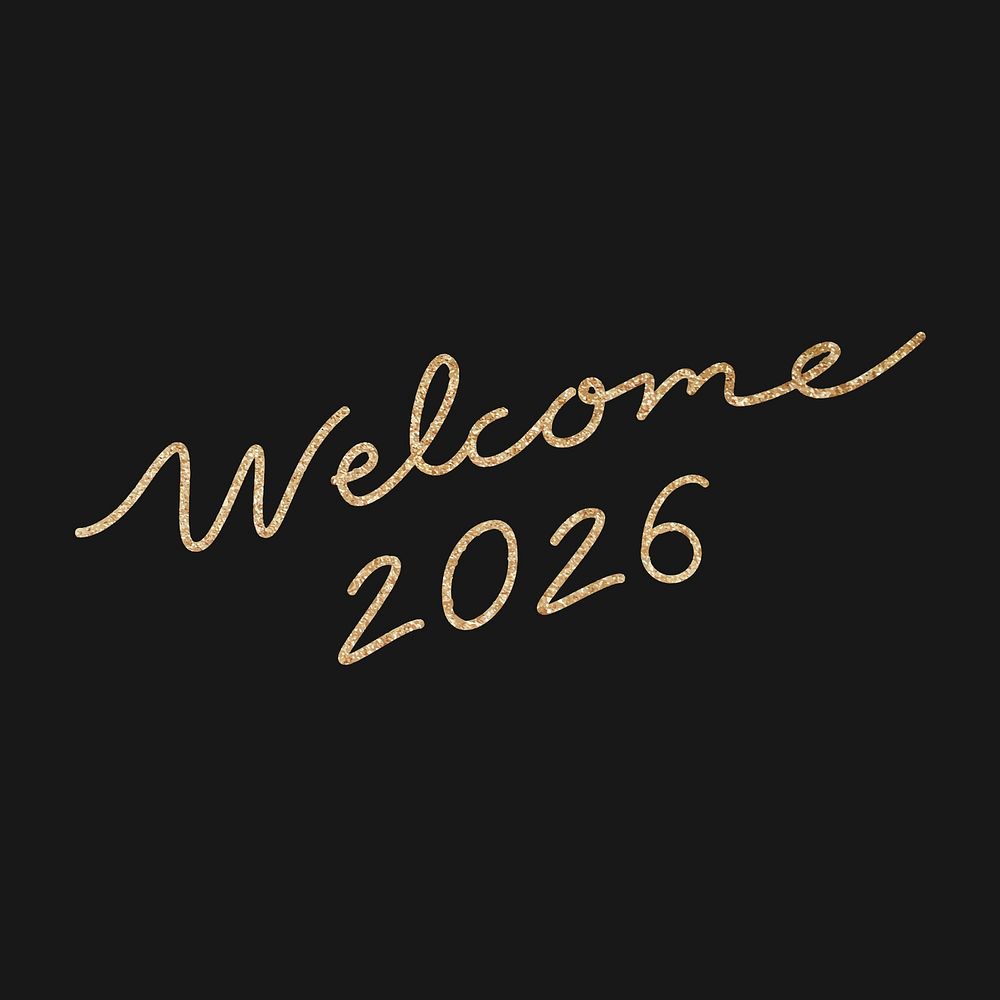 New Year calligraphy sticker vector, gold welcome 2026 design